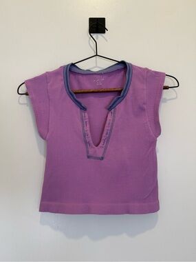 Urban Outfitters Lavender Ribbed Crop Top with Blue Trim